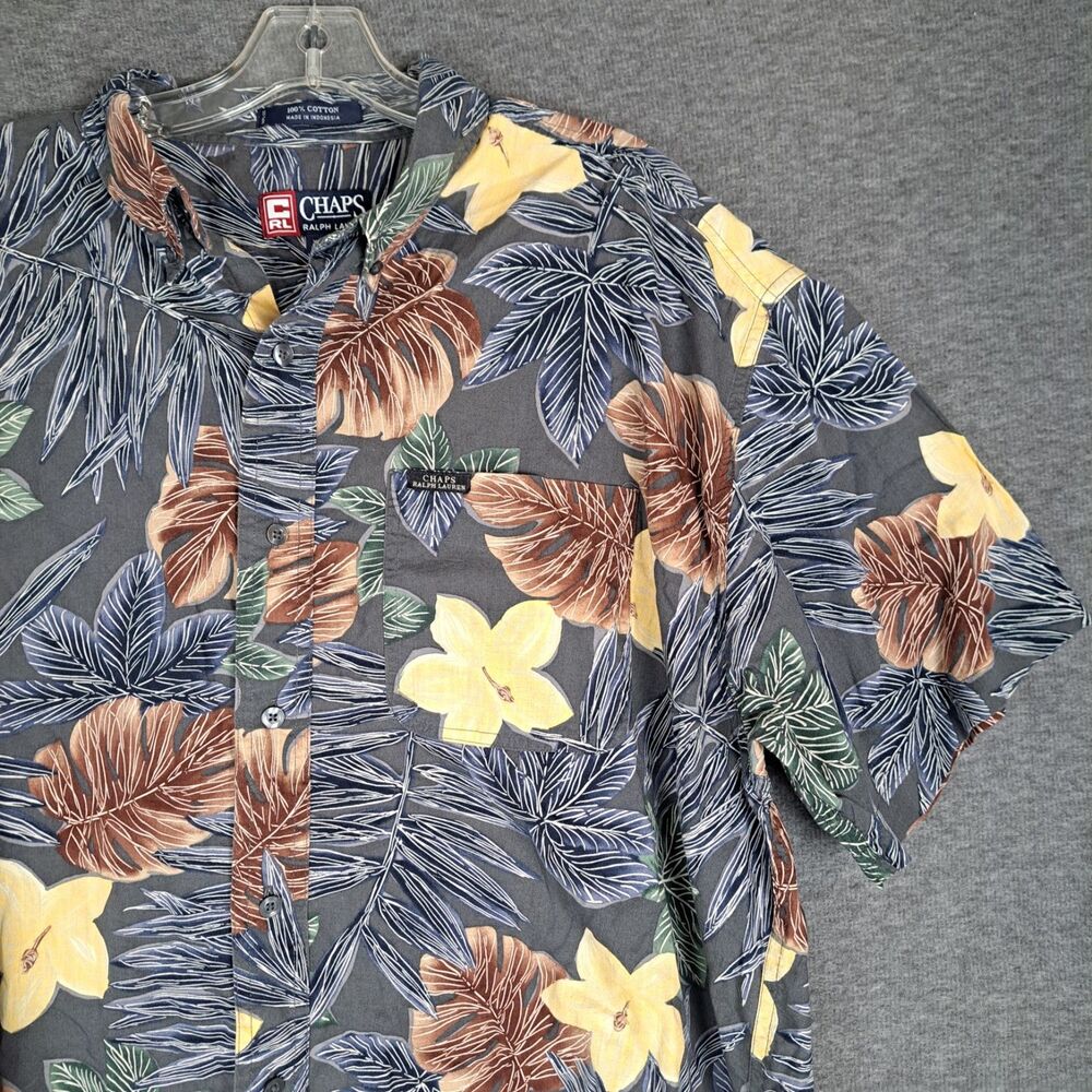 Vintage Chaps Ralph Lauren Hawaiian Shirt Dark Men XL Floral Tropical Beach - Picture 1 of 8